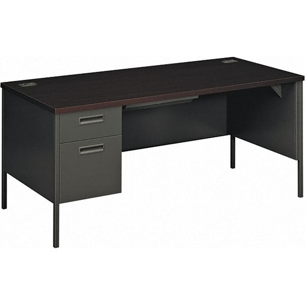 Left Pedestal Desk: Plastic Laminated Top, Mahogany & Charcoal MPN:HONP3266LNS