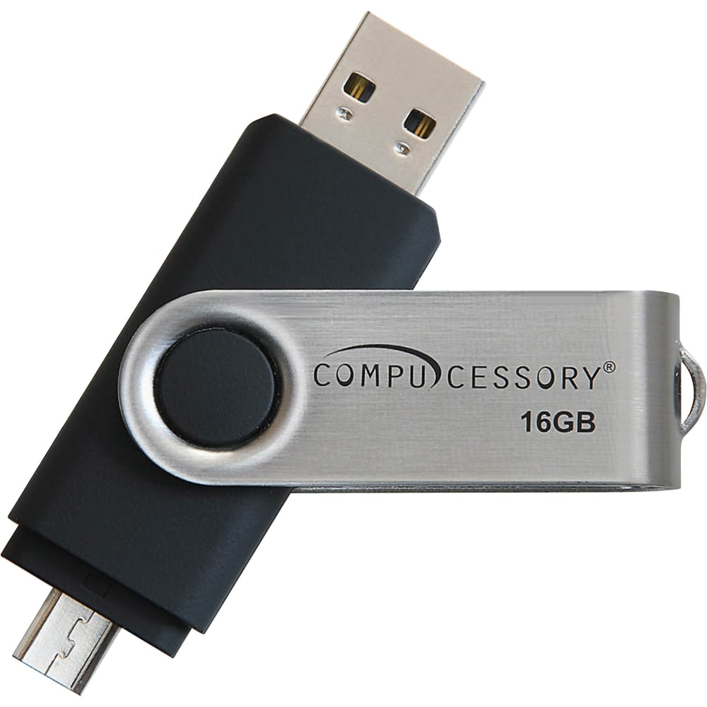 Compucessory 16GB USB 2.0 Flash Drive - 16 GB - USB 2.0 - Silver, Black (Min Order Qty 5) MPN:26471