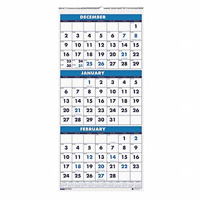 Three-Month Format Wall Calendar 8x17 In MPN:HOD3646