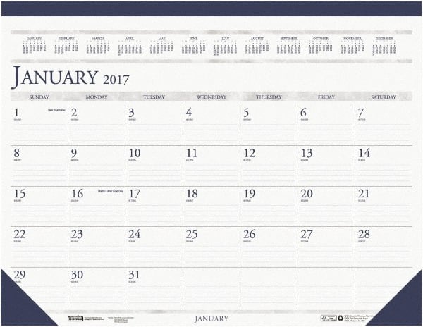 Desk Pad Calendar: 12 Sheets, Ruled Blocks, Blue & White Paper MPN:HOD1506