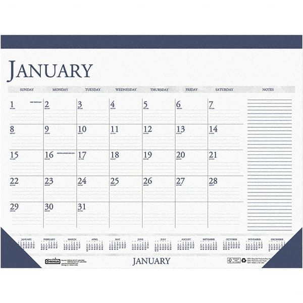 Desk Pad Calendar: 12 Sheets, Blue & White Paper MPN:HOD1646