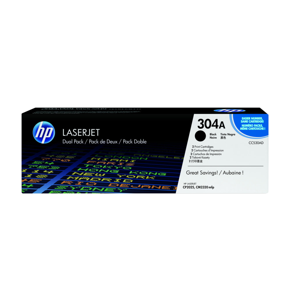 HP 304A Black Toner Cartridges, Pack Of 2, CC530A MPN:CC530AD