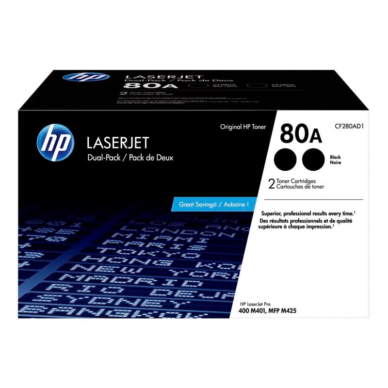 HP 80A Black Toner Cartridges, Pack Of 2, CF280AD1 MPN:CF280AD1