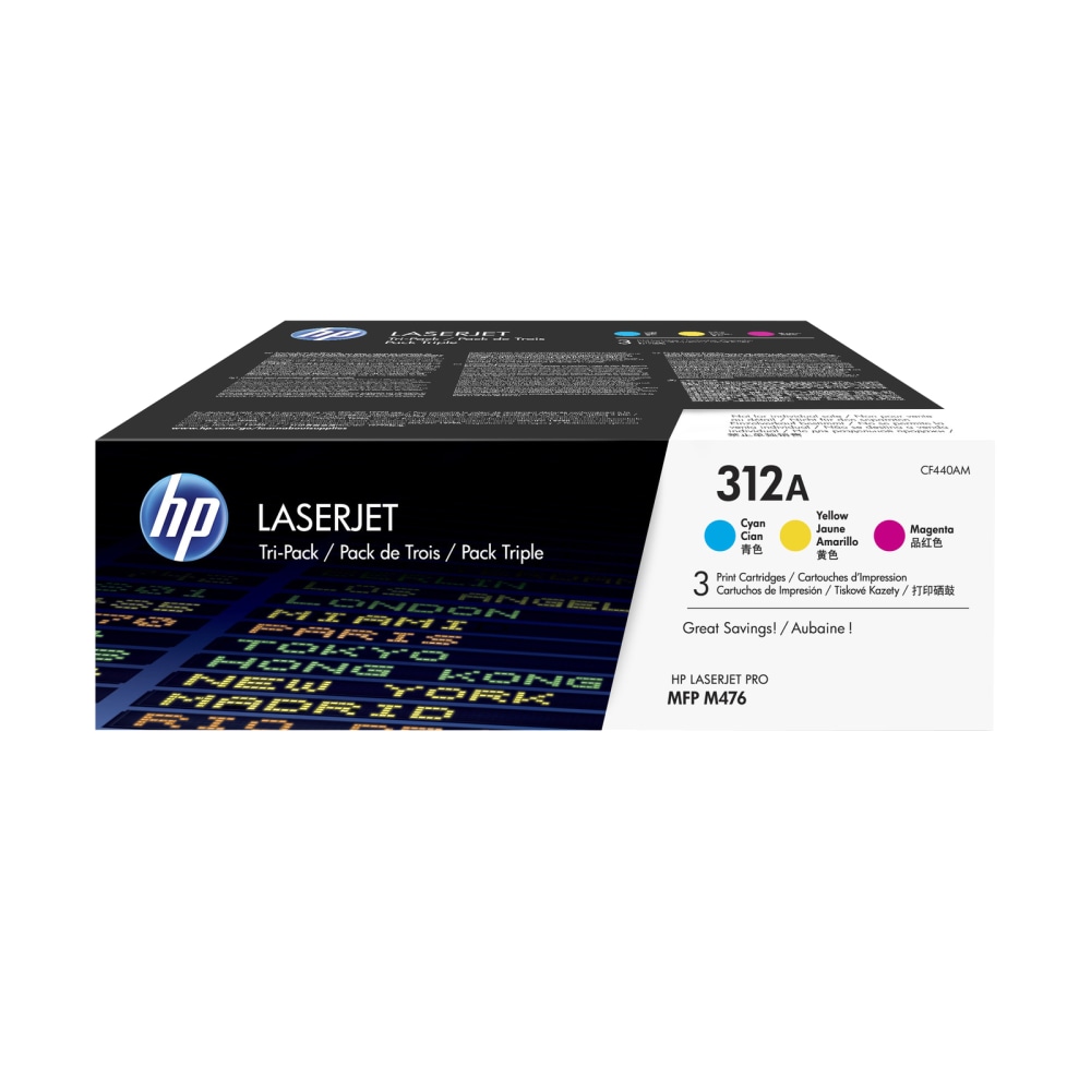 HP 312A Cyan, Magenta, Yellow Toner Cartridges, Pack Of 3, CF440AM MPN:CF440AM