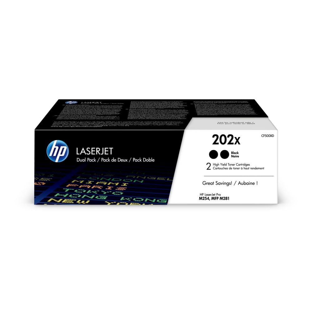 HP 202X Black High Yield Toner Cartridges, Pack Of 2, CF500X MPN:CF500XD