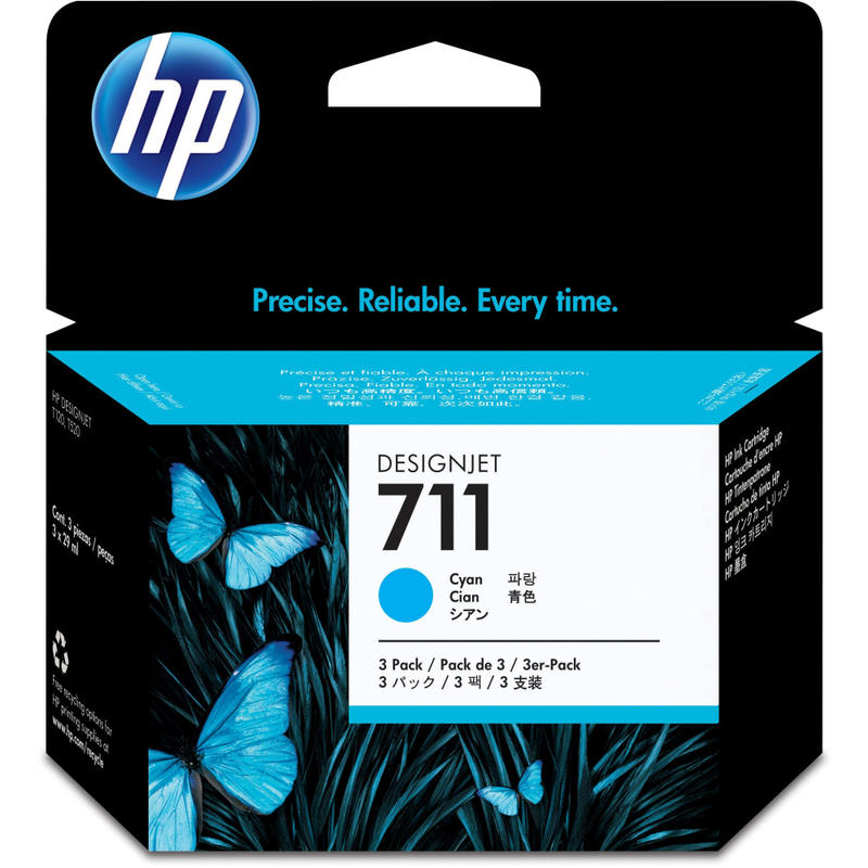 HP 711 Cyan Ink Cartridges, Pack Of 3, CZ130A MPN:CZ134A