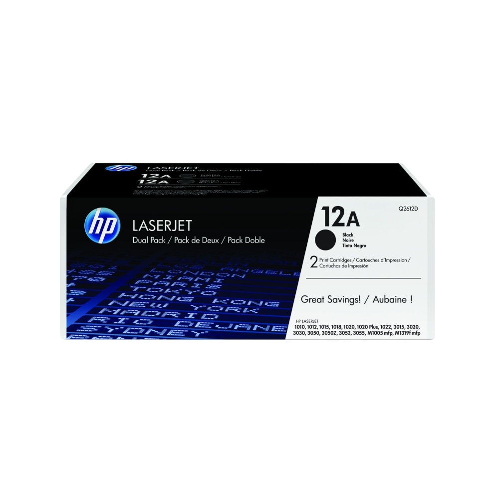 HP 12A Black Toner Cartridges, Pack Of 2, Q2612D MPN:Q2612D