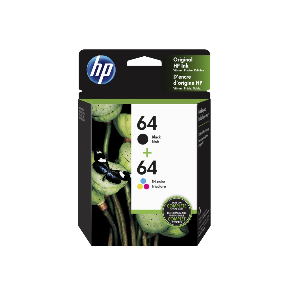 HP 64 Black And Tri-Color Ink Cartridges, Pack Of 2, X4D92AN (Min Order Qty 2) MPN:X4D92AN