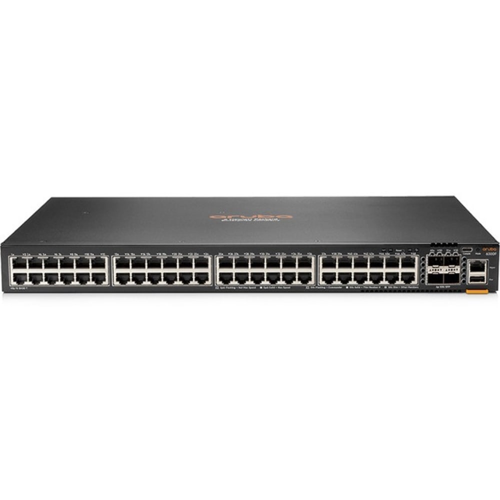 HPE 6300F 48-port 1GbE and 4-port SFP56 Switch - 48 Ports - Manageable - 3 Layer Supported - Modular - 4 SFP Slots - 74 W Power Consumption - Twisted Pair, Optical Fiber - 1U High - Rack-mountable - Lifetime Limited Warranty MPN:JL667A#ABA