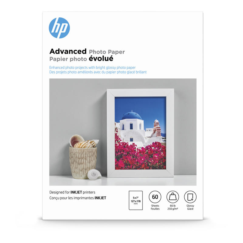 HP Advanced Photo Paper for Inkjet Printers, Glossy, 5in x 7in, 66 Lb., Pack Of 60 Sheets (Q8690A) (Min Order Qty 3) MPN:Q8690A