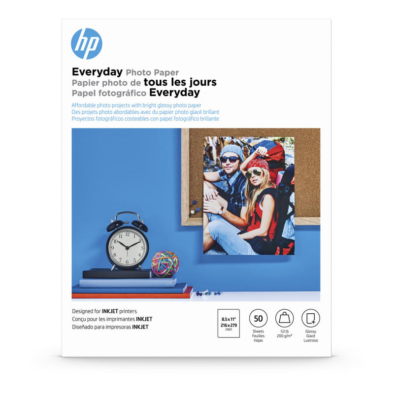 HP Everyday Photo Paper for Inkjet Printers, Glossy, Letter Size (8 1/2in x 11in), 53 Lb, Pack Of 50 Sheets (Q8723A) (Min Order Qty 4) MPN:Q8723A