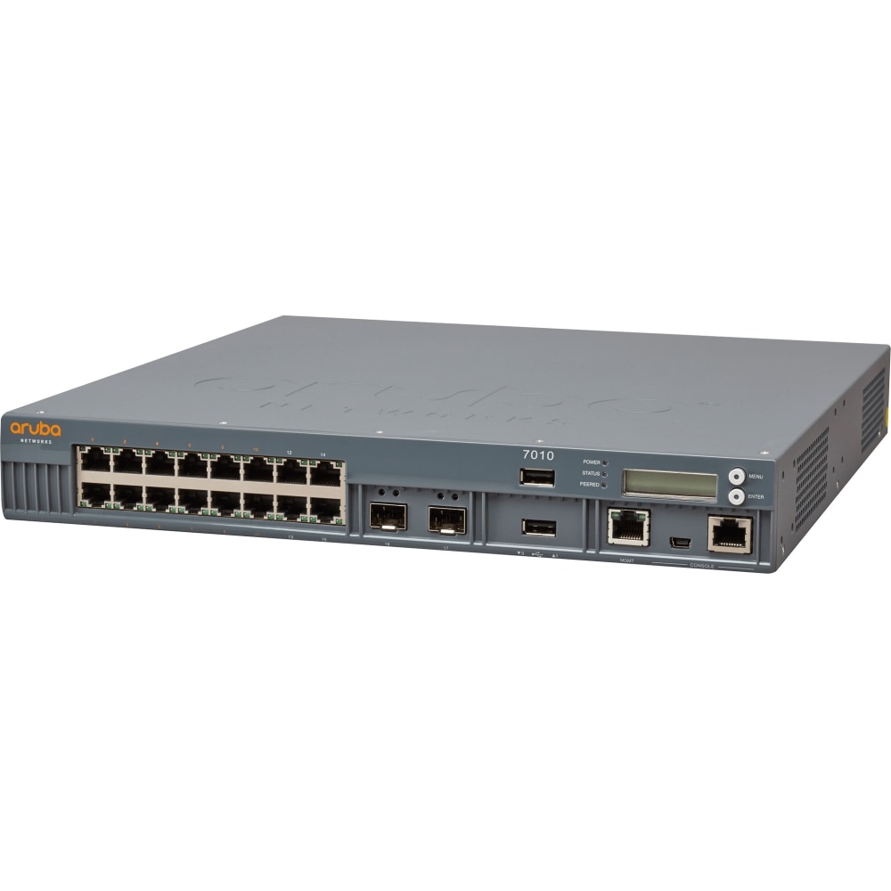 HPE 7010 Wireless LAN Controller - TAA Compliant - 16 x Network (RJ-45) - Gigabit Ethernet - PoE Ports - Rack-mountable MPN:JW703A