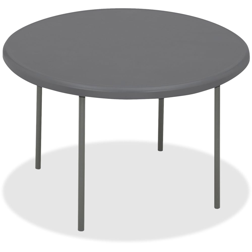 Iceberg IndestrucTable TOO Folding Table - For - Table TopRound Top - Four Leg Base - 4 Legs x 2in Table Top Thickness x 60in Table Top Diameter - Indoor, Outdoor - Charcoal, Powder Coated - High-density Polyethylene (HDPE), Steel - 1 Each MPN:65267