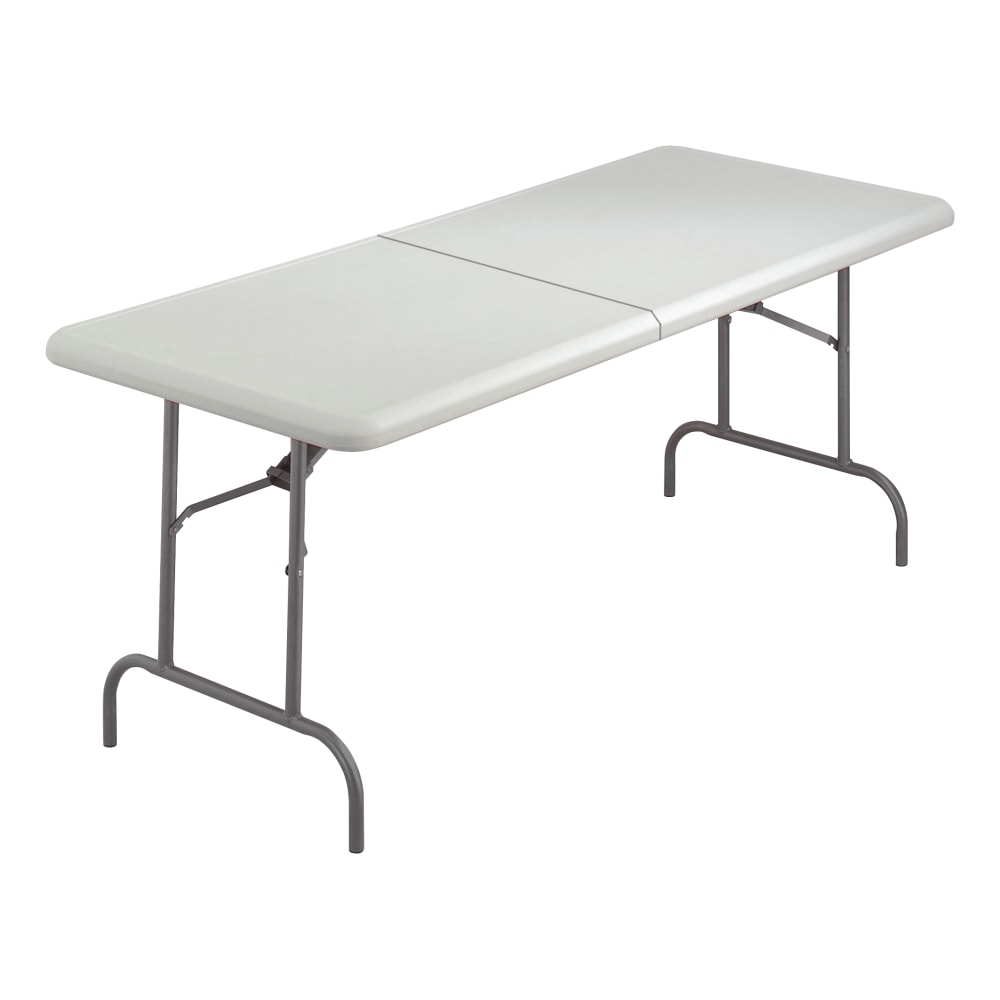 Iceberg IndestrucTable TOO Bifold Table - Rectangle Top - Adjustable Height - 72in Table Top Length x 30in Table Top Width x 2in Table Top Thickness - 29in Height - Platinum, Powder Coated - Tubular Steel - High-density Polyethylene (HDPE) Top Material MP