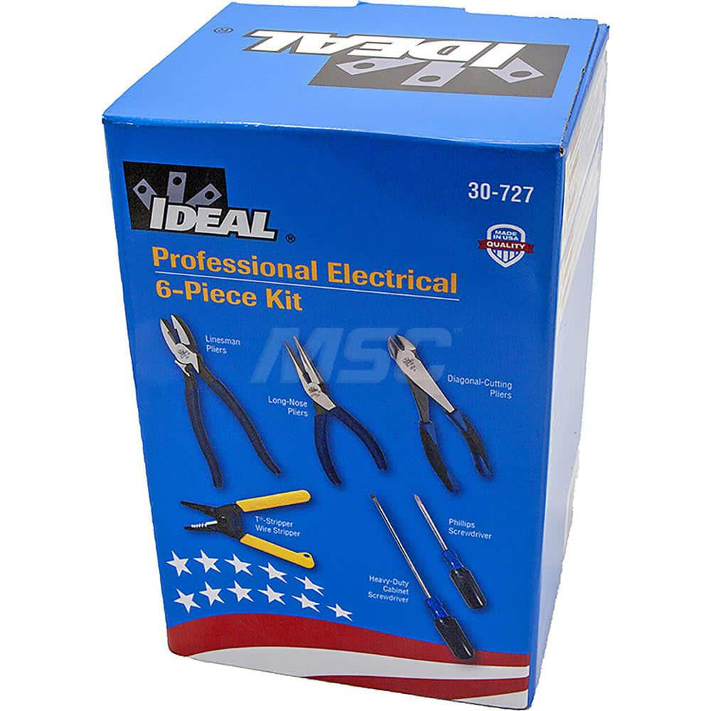 Lineman's/Diagonal Cutting/Long Nose Pliers, Electrician's/Phillips Screwdriver & T-Stripper Wire Stripper Tool: 6 Pc MPN:30-727B