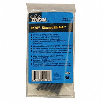 Shrink Tubing 6 in Blk 0.205 in ID PK10 MPN:46-313