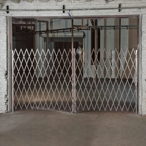 Bi-Parting Folding Gate: 7' High, Steel Frame, Silver MPN:PFG1470