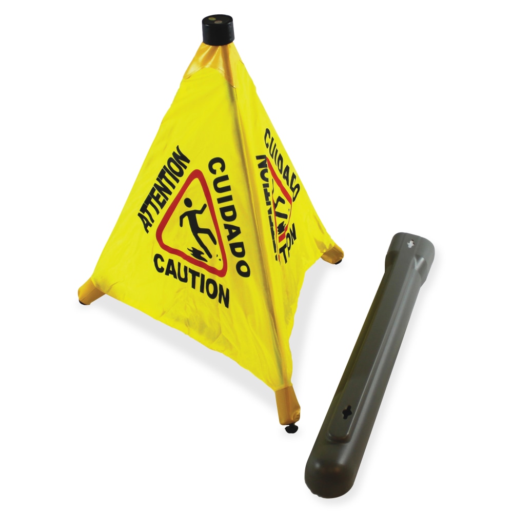 Impact 20in Pop Up Safety Cone - 1 Each - CAUTION, Attention, Cuidado Print/Message - 18in Width20in Depth - Cone Shape - Plastic - Black, Yellow (Min Order Qty 3) MPN:9183