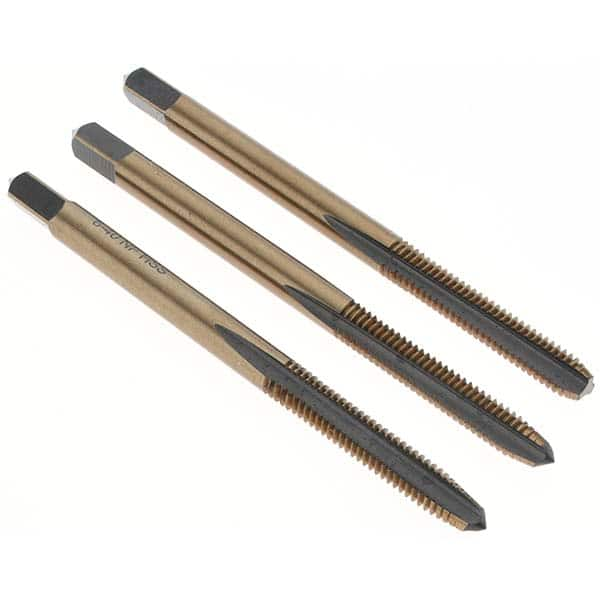 Tap Set: #6-40 UNF, 3 Flute, Bottoming Plug & Taper, High Speed Steel, Gold & Oxide Finish MPN:BDNA-20671