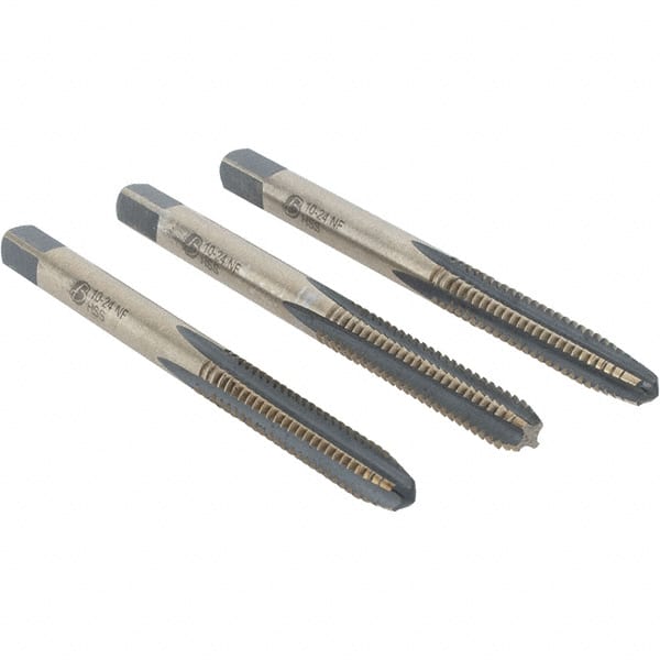 Tap Set: #10-24 UNC, 4 Flute, Bottoming Plug & Taper, High Speed Steel, Gold & Oxide Finish MPN:BDNA-20674