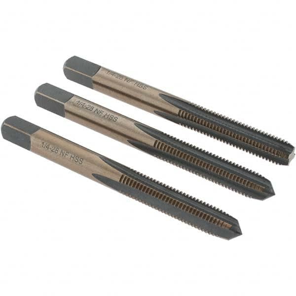 Tap Set: 1/4-28 UNF, 4 Flute, Bottoming Plug & Taper, High Speed Steel, Gold & Oxide Finish MPN:BDNA-20679