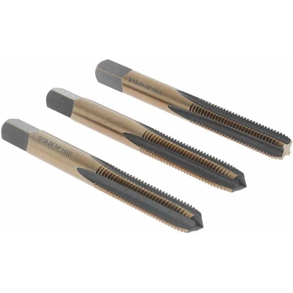 Tap Set: 5/16-24 UNF, 4 Flute, Bottoming Plug & Taper, High Speed Steel, Gold & Oxide Finish MPN:BDNA-20681