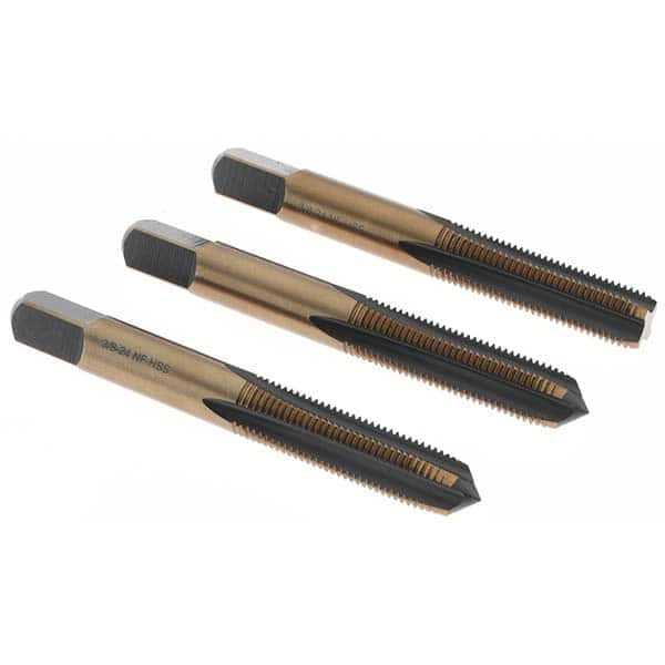 Tap Set: 3/8-24 UNF, 4 Flute, Bottoming Plug & Taper, High Speed Steel, Gold & Oxide Finish MPN:BDNA-20683