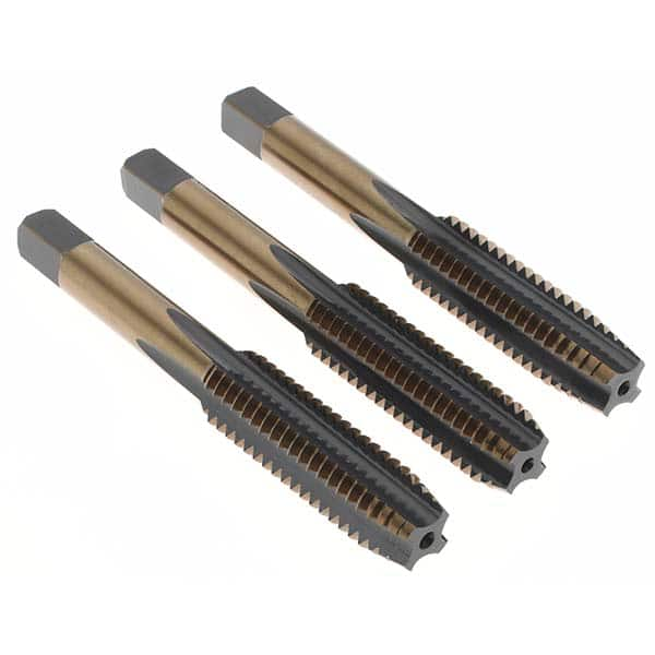 Tap Set: 7/16-14 UNC, 4 Flute, Bottoming Plug & Taper, High Speed Steel, Gold & Oxide Finish MPN:BDNA-20684