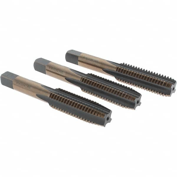 Tap Set: 9/16-12 UNC, 4 Flute, Bottoming Plug & Taper, High Speed Steel, Gold & Oxide Finish MPN:BDNA-20688