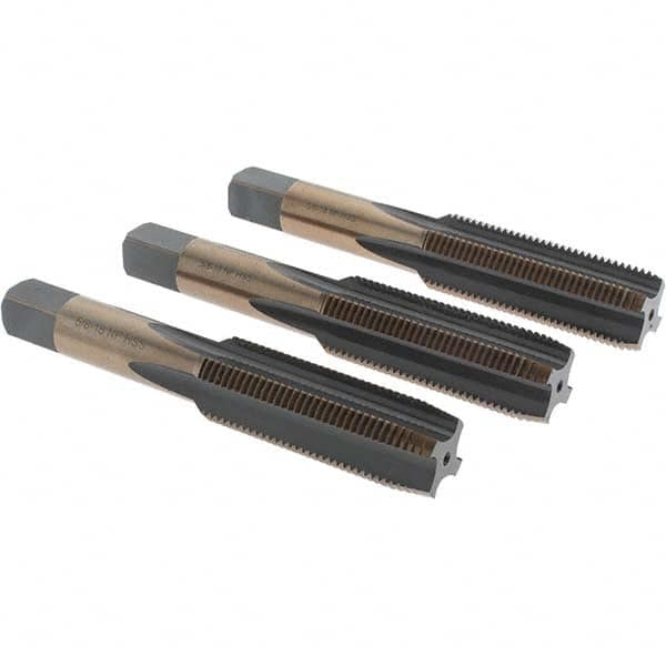 Tap Set: 5/8-18 UNF, 4 Flute, Bottoming Plug & Taper, High Speed Steel, Gold & Oxide Finish MPN:BDNA-20691