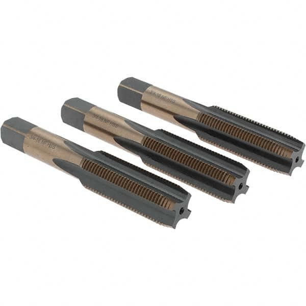 Tap Set: 3/4-16 UNF, 4 Flute, Bottoming Plug & Taper, High Speed Steel, Gold & Oxide Finish MPN:BDNA-20693