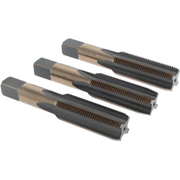 Tap Set: 7/8-14 UNF, 4 Flute, Bottoming Plug & Taper, High Speed Steel, Gold & Oxide Finish MPN:BDNA-20695