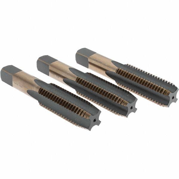 Tap Set: 1-8 UNC, 4 Flute, Bottoming Plug & Taper, High Speed Steel, Gold & Oxide Finish MPN:BDNA-20696