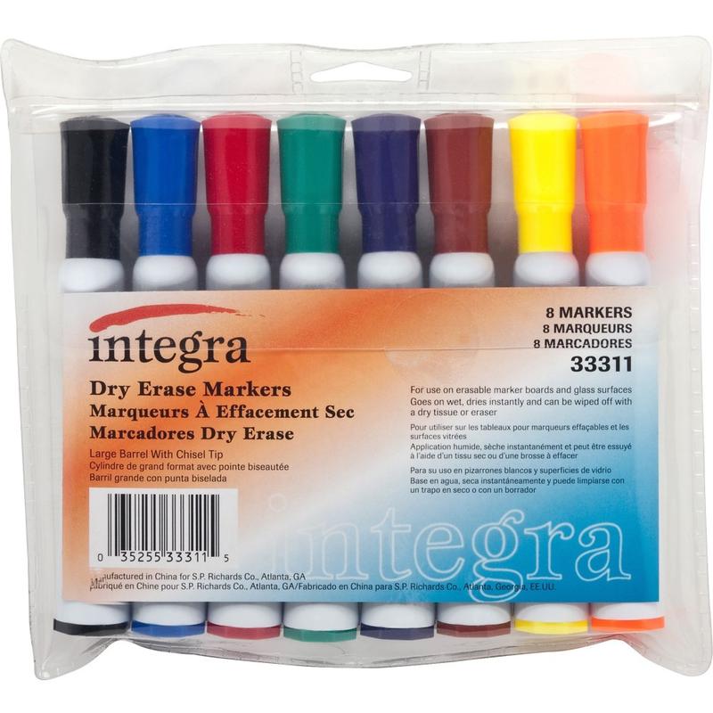 Integra Chisel Point Dry-erase Markers - Chisel Marker Point Style - Assorted - 8 / Set (Min Order Qty 6) MPN:33311