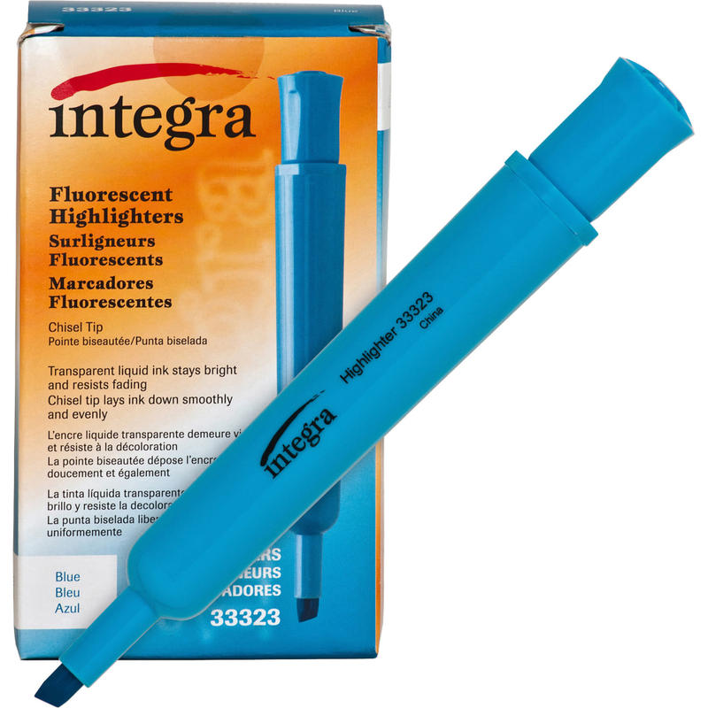 Integra Desk Chisel Highlighter, Fluorescent Blue, Pack Of 12 (Min Order Qty 8) MPN:33323