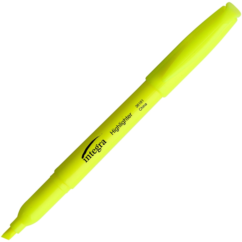 Integra Pen Style Fluorescent Highlighters, Chisel Point Style, Yellow, Pack of 12 (Min Order Qty 6) MPN:36181