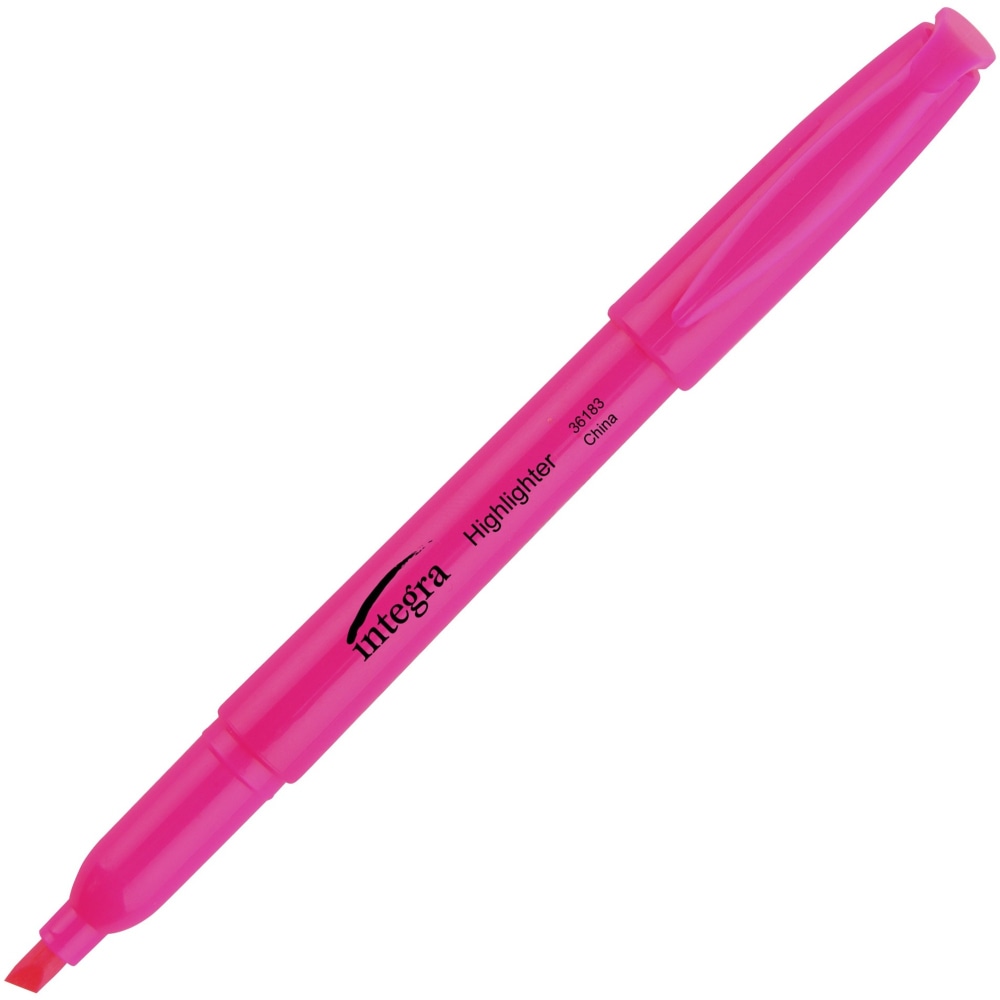 Integra Pen Style Fluorescent Highlighters - Chisel Marker Point Style - Fluorescent Pink - 12 / Dozen (Min Order Qty 11) MPN:36183