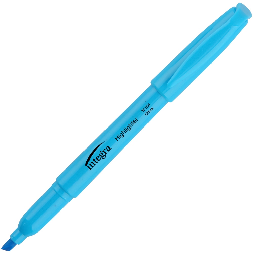 Integra Pen Style Fluorescent Highlighters - Chisel Marker Point Style - Fluorescent Blue - 12 / Dozen (Min Order Qty 11) MPN:36184