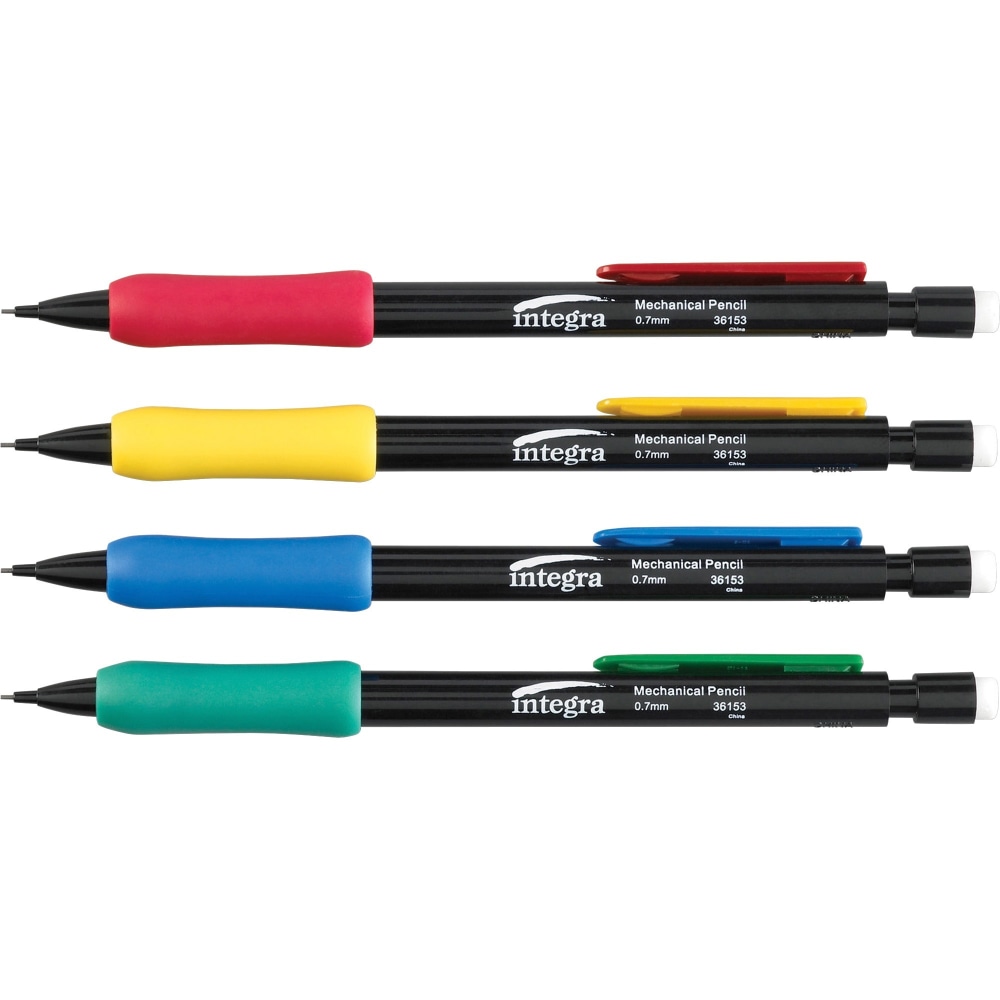 Integra Grip Mechanical Pencils - 0.7 mm Lead Diameter - Refillable - Black Lead - Assorted Barrel - 1 Dozen (Min Order Qty 14) MPN:36153