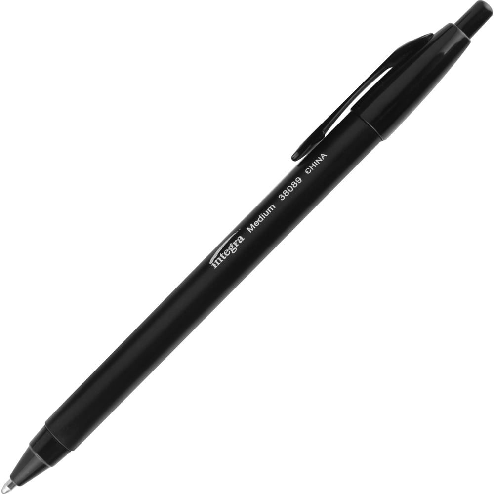 Integra Triangular Barrel Retractable Ballpnt Pens - Medium Pen Point - Black - Black Plastic Barrel - 12 / Dozen (Min Order Qty 16) MPN:38089