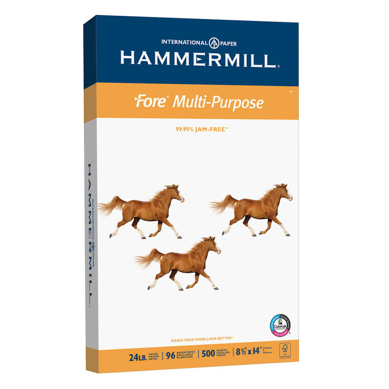 Hammermill Fore Multi-Use Printer & Copy Paper, 1 Ream, White, Legal (8.5in x 14in), 500 Sheets Per Ream, 24 Lb, 92 Brightness (Min Order Qty 5) MPN:101279