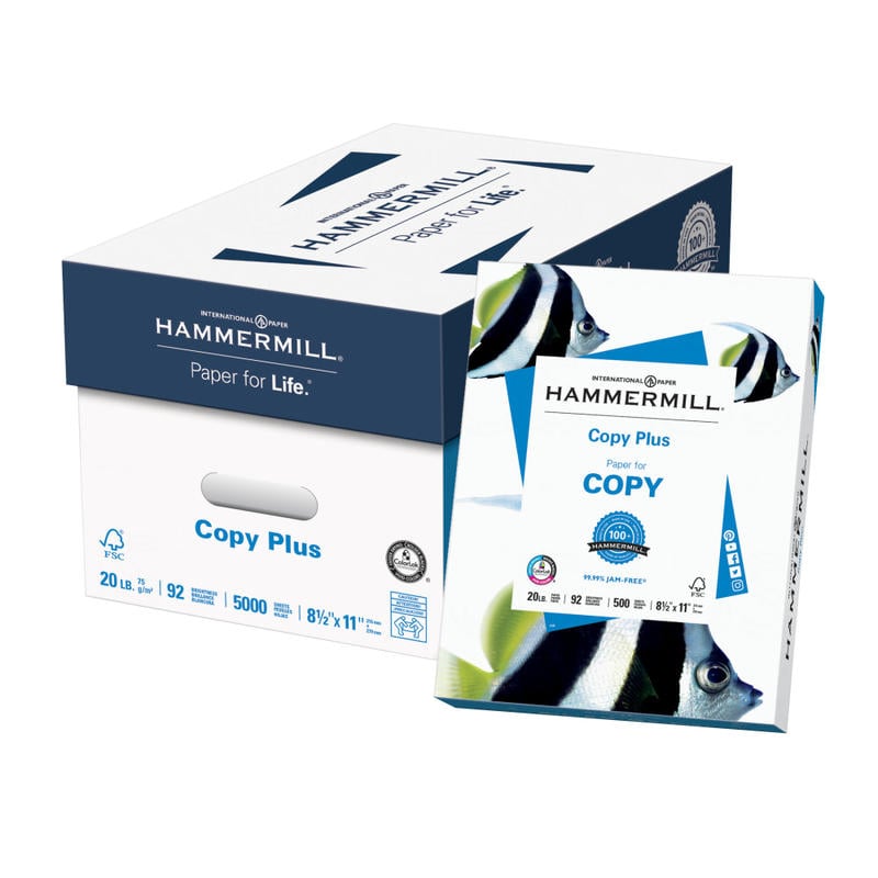 Hammermill Copy Plus Copy Paper, 10 Reams, White, Letter (8.5in x 11in), 5000 Sheets Per Case, 20 Lb, 92 Brightness, FSC Certified MPN:105007