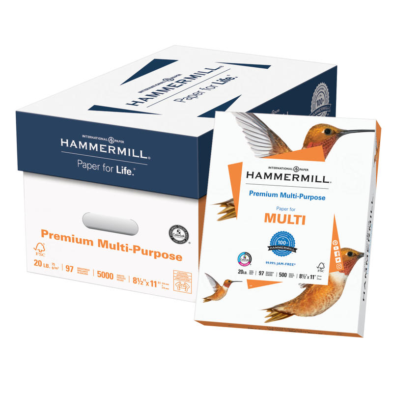 Hammermill Premium Multi-Use Printer & Copy Paper, 10 Reams, White, Letter (8.5in x 11in), 5000 Sheets Per Case, 20 Lb, 97 Brightness MPN:106310