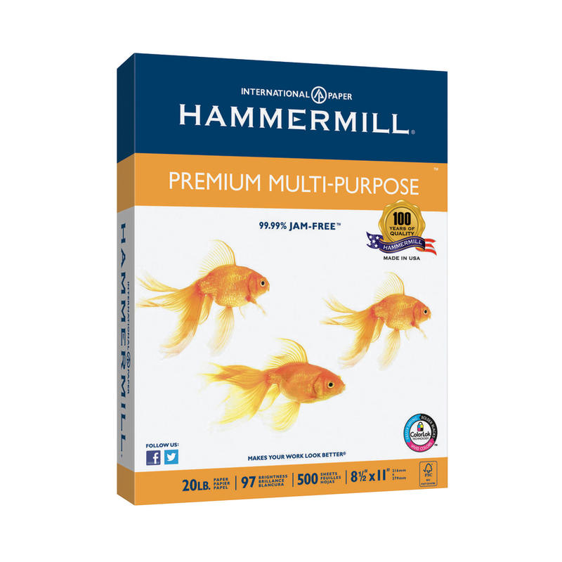 Hammermill Premium Multi-Use Printer & Copy Paper, 1 Ream, White, Letter (8.5in x 11in), 500 Sheets Per Ream, 20 Lb, 92 Brightness (Min Order Qty 5) MPN:106310-EA