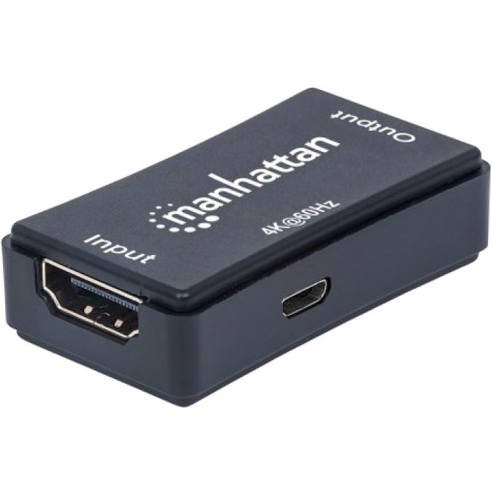 Manhattan HDMI Repeater, 4K@60Hz, Active, Boosts HDMI Signal up to 40m, Black, Three Year Warranty, Blister - Video/audio extender - HDMI - up to 131 ft (Min Order Qty 2) MPN:207621