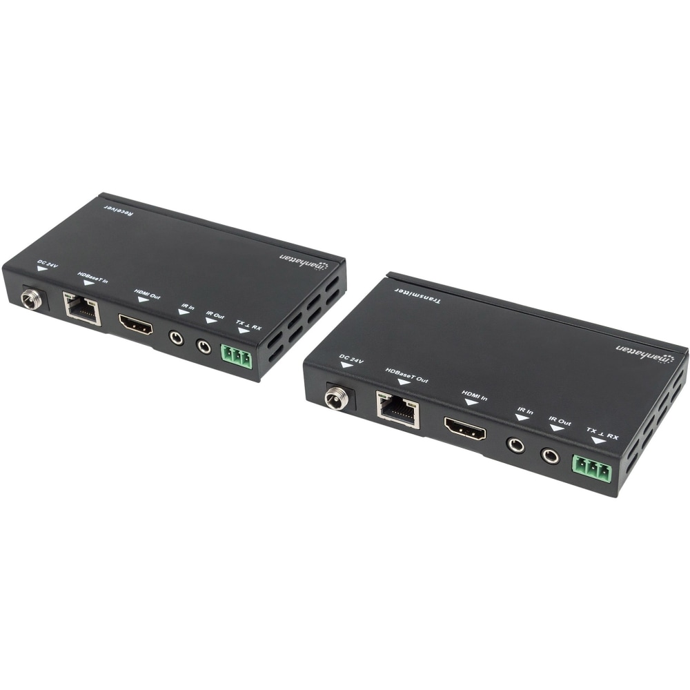 Manhattan 4K HDMI HDBaseT over Ethernet Extender Kit, Extends Distances of 4K@30Hz up to 40m and 1080p up to 70m Using Single Ethernet Cable, Power over Cable, IR/RS232 Support , Box - Transmitter and receiver - video/audio/infrared extender MPN:207638