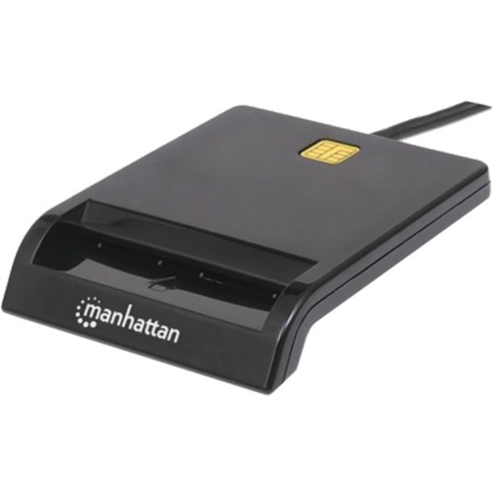 Manhattan USB-A Contact Smart Card Reader, 12 Mbps, Friction type compatible, External, Windows or Mac, Cable 105cm, Black, Three Year Warranty, Blister - SMART card reader - USB (Min Order Qty 5) MPN:102049