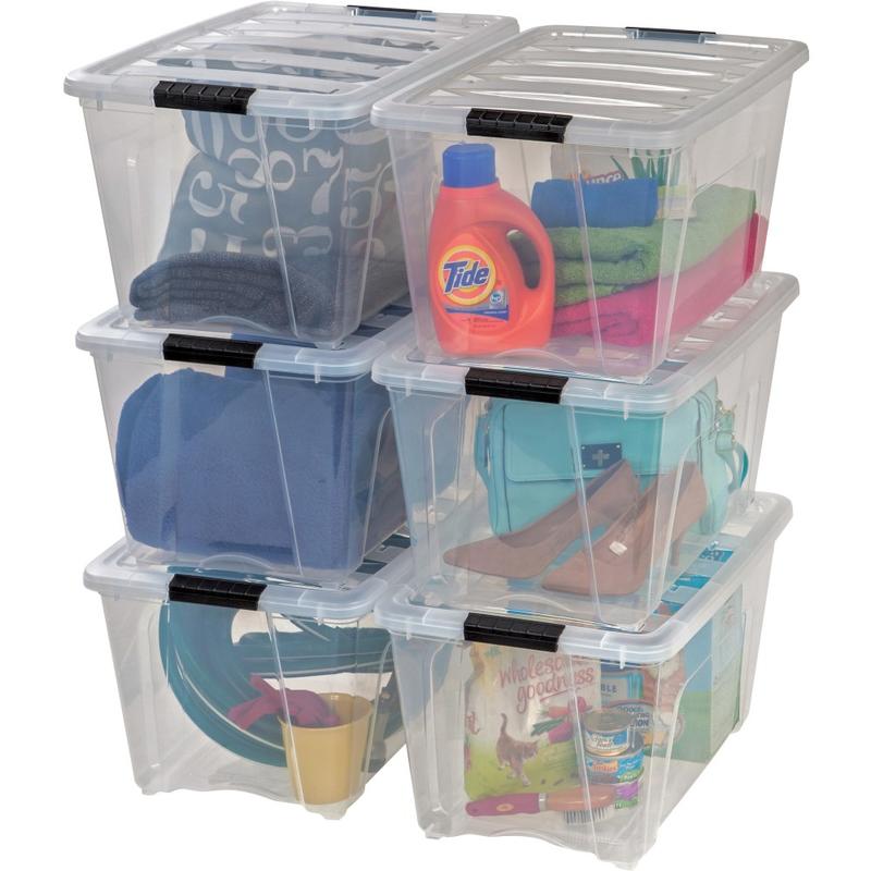 Iris Stackable Clear Storage Boxes, 22in x 16 1/2in x 13in, Clear, Black, Case Of 6 MPN:100245