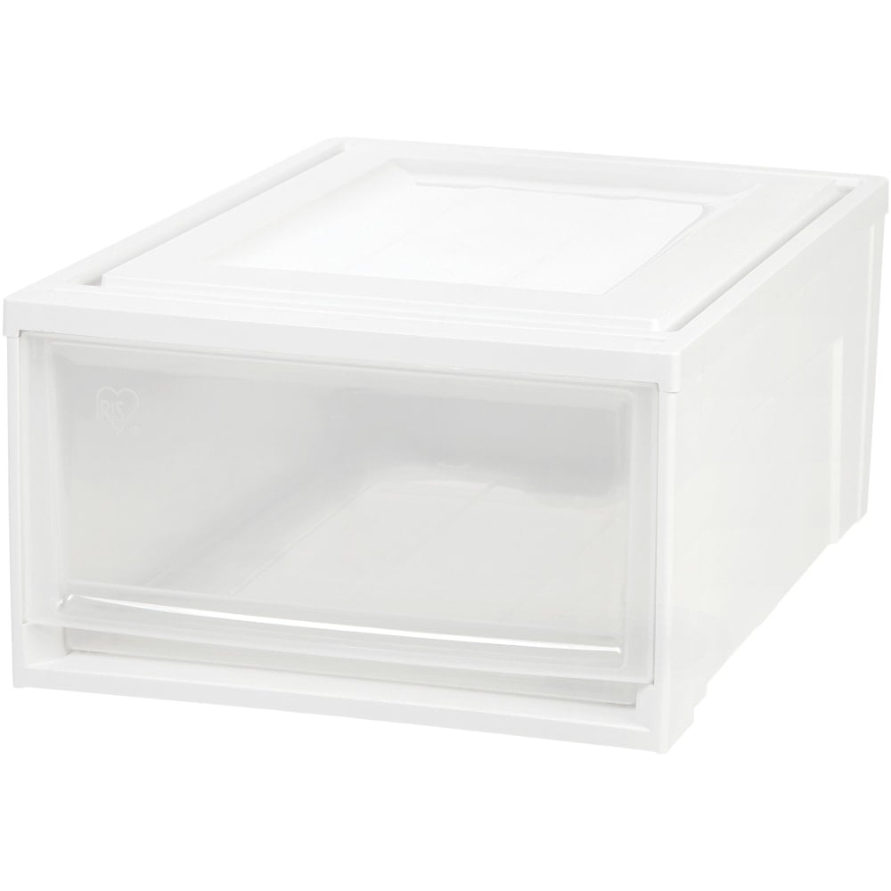 IRIS Stackable Storage Box Drawer - External Dimensions: 19.6in Length x 15.8in Width x 9in Height - 15 lb - 7.72 gal - Stackable - Plastic - Clear, White - For Clothes, Craft Supplies, Towel - 3 / Carton MPN:129771