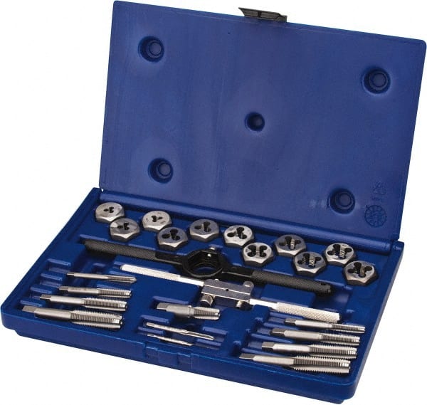 Tap & Die Set: 1/8-28 to 1/8-28 Taps, 1/8-28 to 1/8-28 Dies, BSP, Metric Coarse & Metric Fine MPN:26313